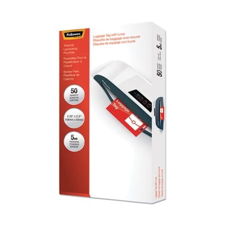 Fellowes Fellowes, LAMINATING POUCHES, 5 MIL, 4.25in X 2.5in, GLOSS CLEAR, 50PK 52034